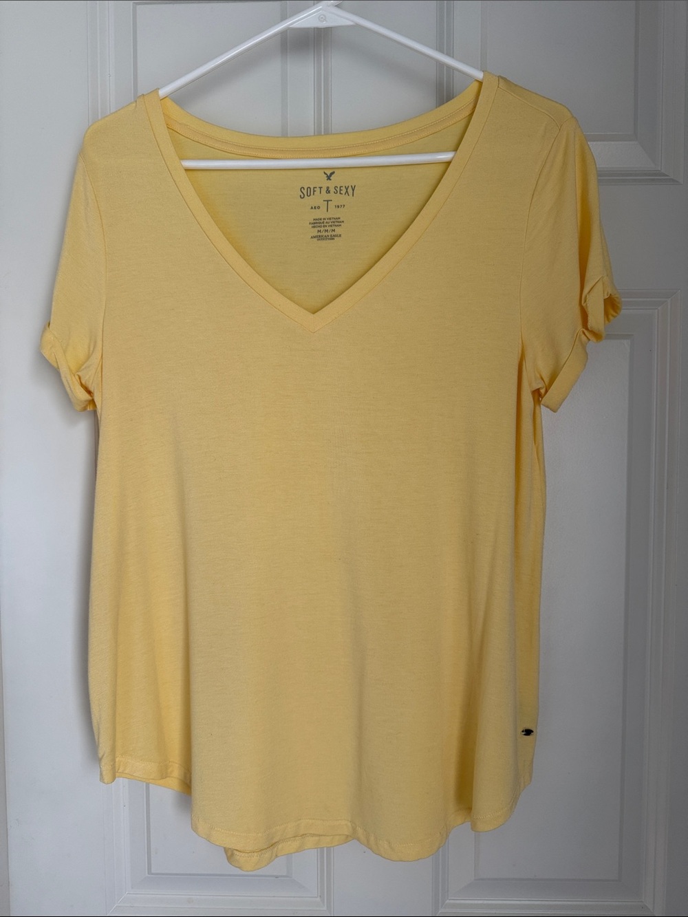 American Eagle Outfitters Soft & Sexy V-Neck Tee in Pale Yellow